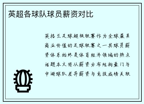 英超各球队球员薪资对比