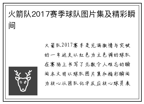 火箭队2017赛季球队图片集及精彩瞬间