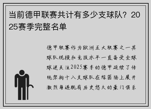 当前德甲联赛共计有多少支球队？2025赛季完整名单