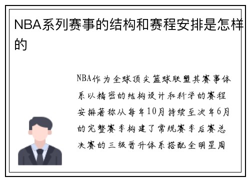 NBA系列赛事的结构和赛程安排是怎样的